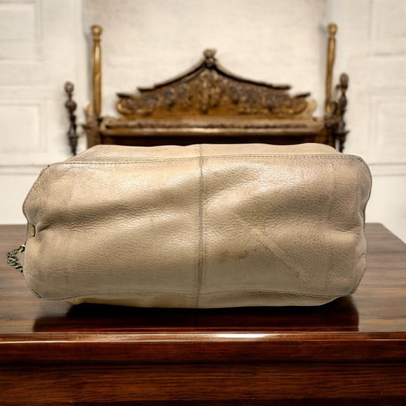 Elliott Lucca Tan Pebbled Leather Top Handle Satchel Purse Bag Chain Strap READ - Picture 5 of 13